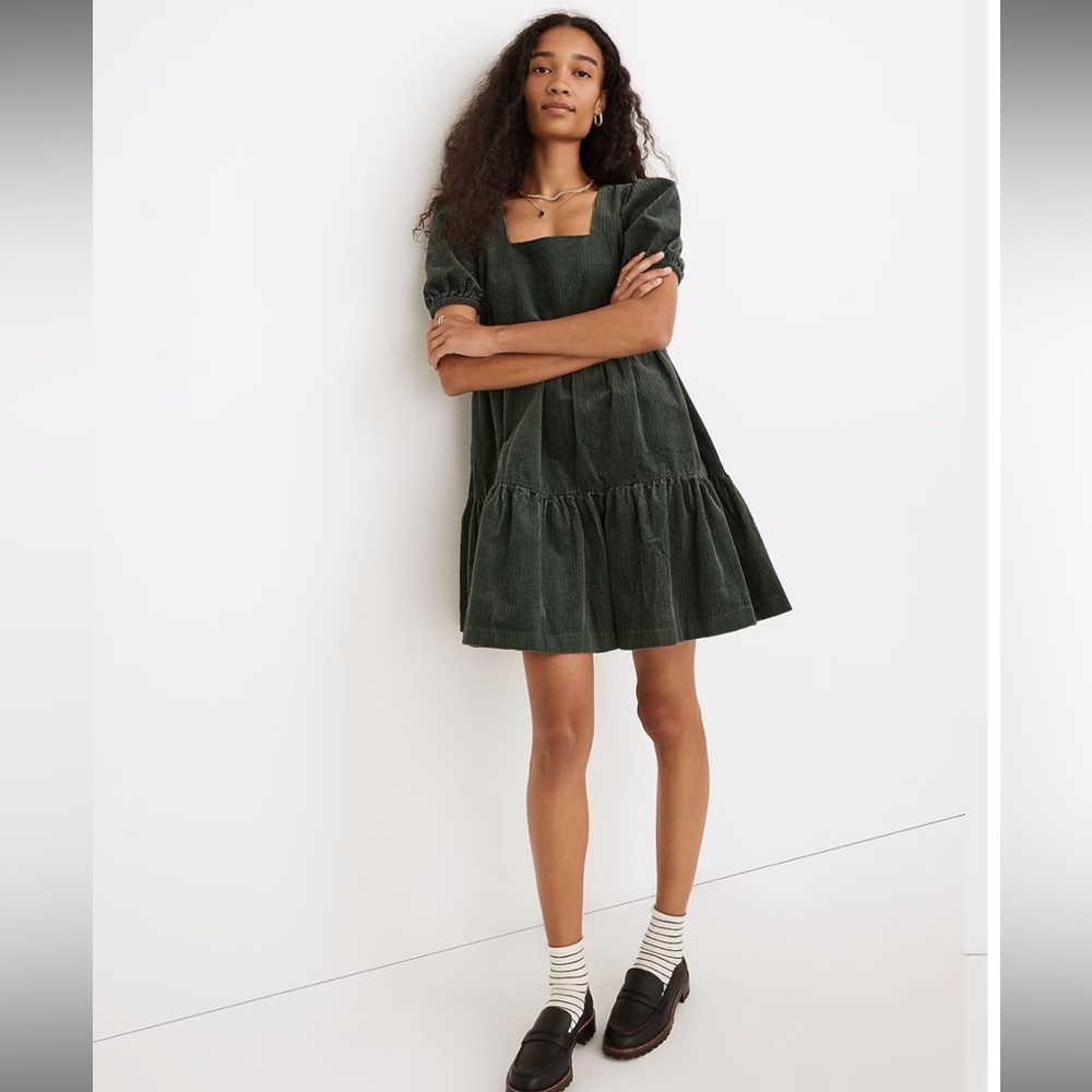 Madewell Corduroy Aidy Square-Neck Tiered Mini Dress